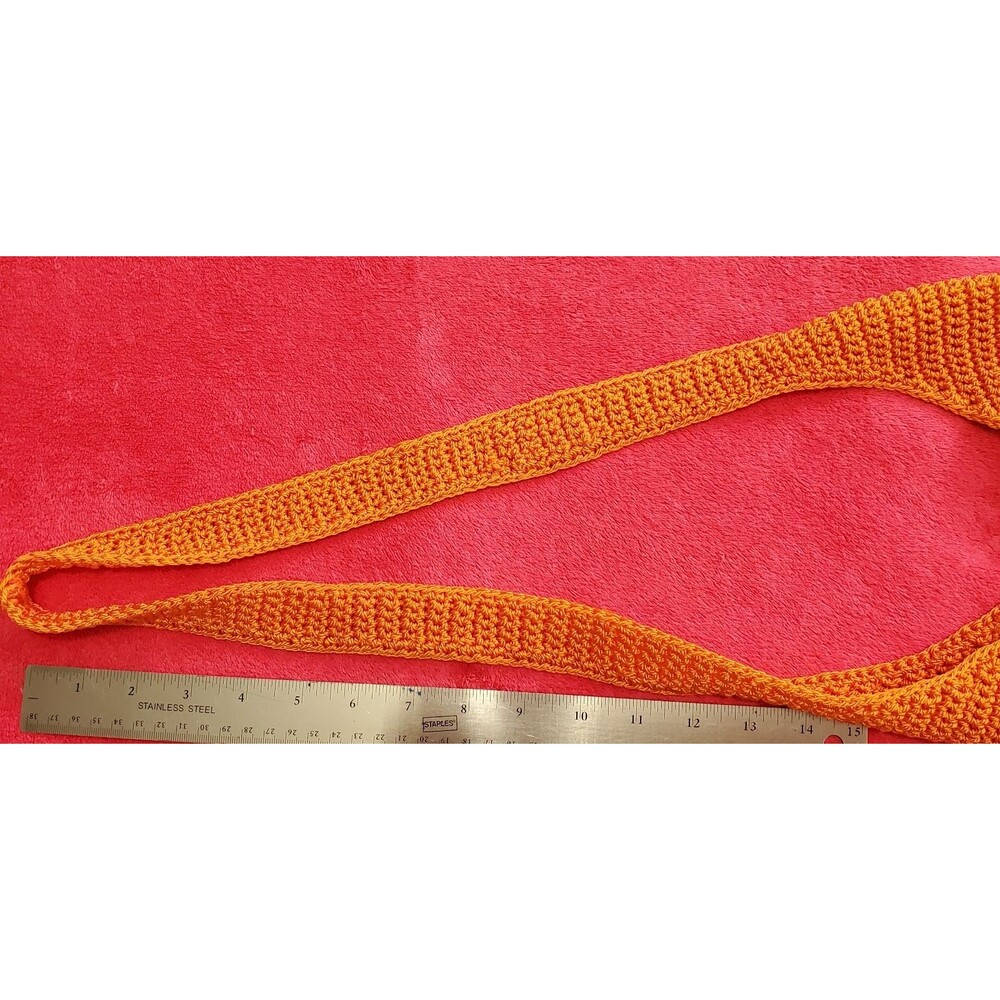 Vintage Chateau Shoulder Bag Crossbody Orange Hand Crocheted Boho Retro Y2K 80s - Picture 4 of 10